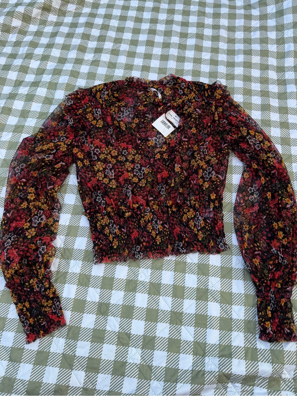 Free People floral multi color sheer blouse - Picture 2 of 10